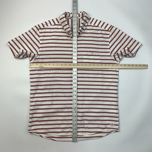 Quiksilver Shirt Mens L Large Modern Fit Red Stripe Short Sleeve Button Down - Picture 6 of 12
